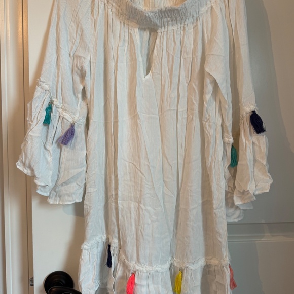 Surf Gypsy White Tassel off Shoulder Cover Up Dress MEDIUM - Picture 9 of 15